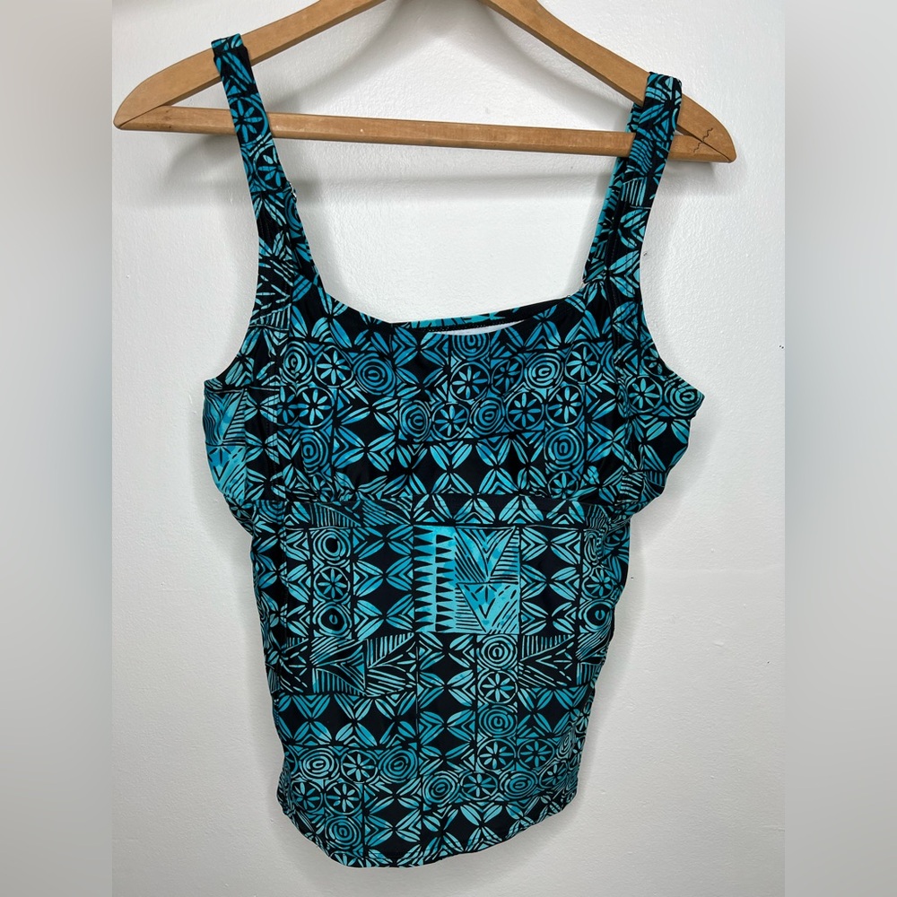 St. John's Bay Blue Black Aztec Built In Bra Swimsuit Tankini